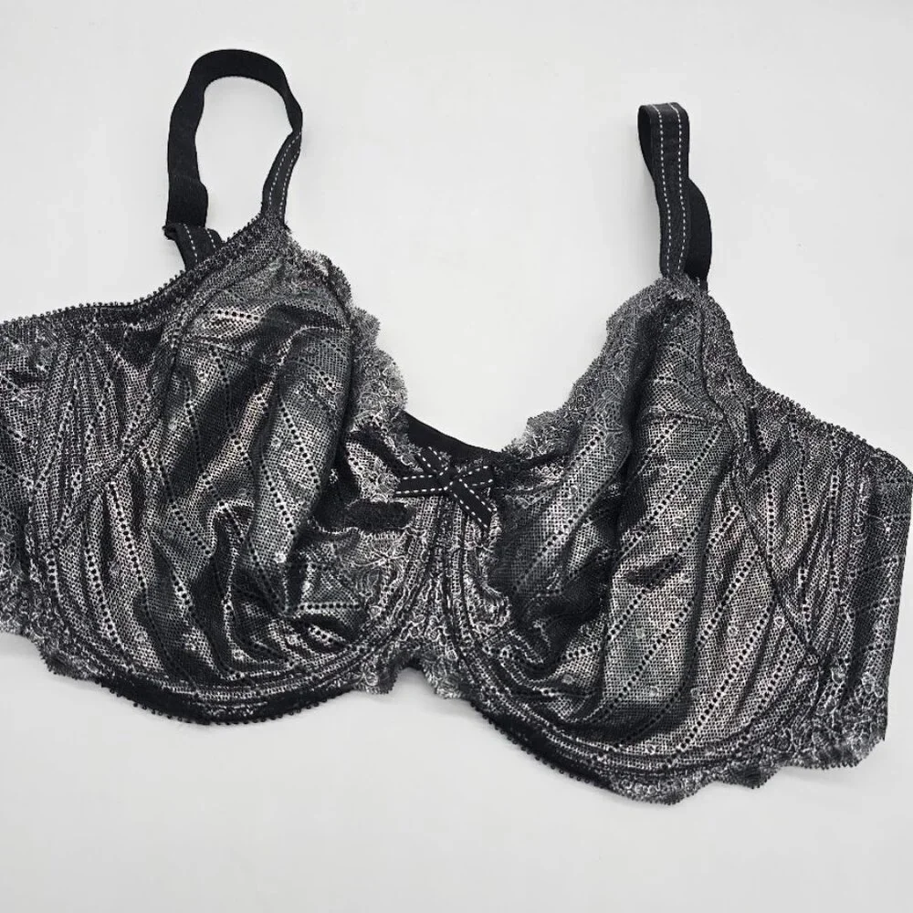 Chantelle Rive Gauche Bra 38DDD Black Metallic Lace - Picture 8 of 10